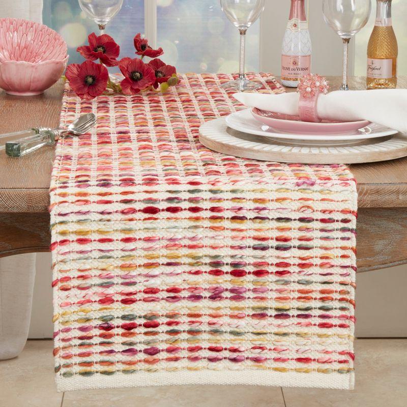 Multicolored Cotton Woven Rainbow Stripe Table Runner, 16"x72"