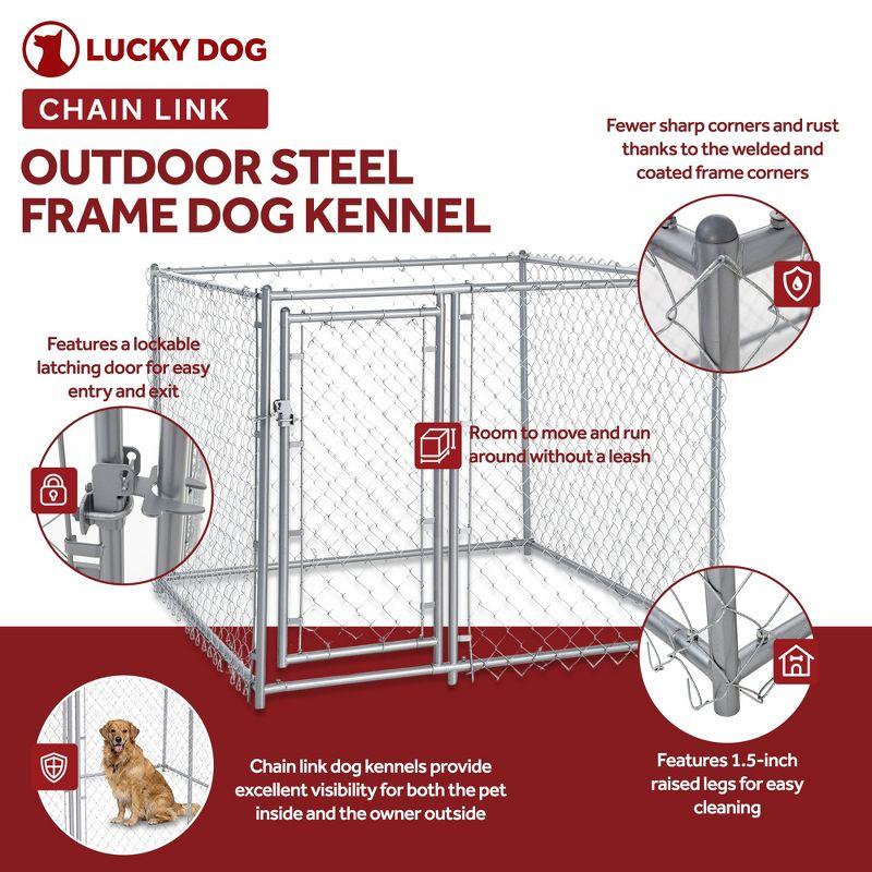 Lucky Dog Adjustable Heavy Duty Outdoor Galvanized Steel Chain Link Dog Kennel Enclosure with Latching Door, and Raised Legs