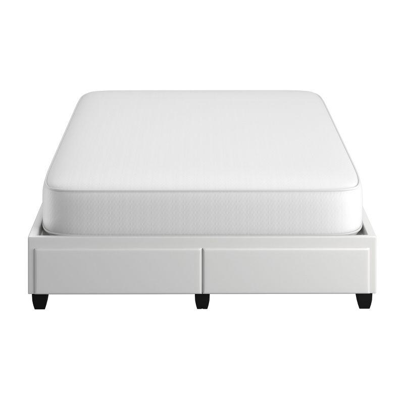 Queen Preston Faux Leather Upholstered Platform Bed Frame with Storage Drawers White - Eco Dream