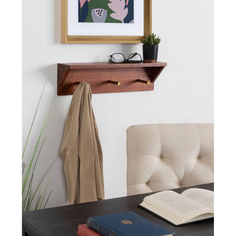 18"x5" Hinter Wood Shelf with Pegs Walnut Brown - Kate & Laurel All Things Decor: Midcentury Design, Gold Accents