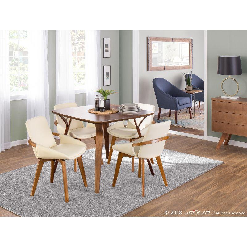 Cosmo Mid-Century Modern Chair Cream/Walnut - LumiSource: Faux Leather, Walnut Wood Legs, Padded Seat