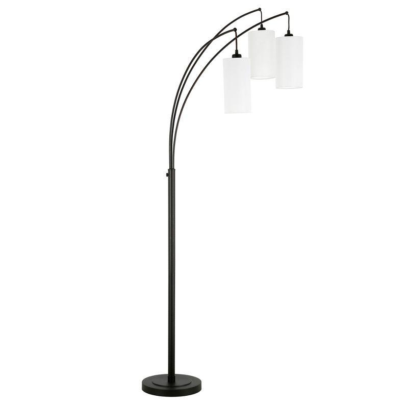 Hudson and Canal 3-Light Torchiere Floor Lamp with Fabric Shade Blackened Bronze/White: Metal Body, Push Button Foot Switch
