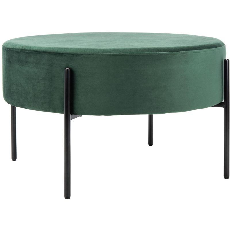 Malachite Green Velvet Round Cocktail Ottoman with Matte Black Legs