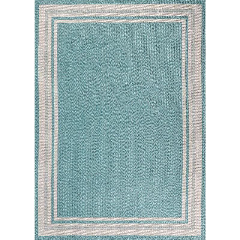 5' x 8' James Modern Border Stripe Indoor/Outdoor Area Rug, Aqua/Beige - JONATHAN Y