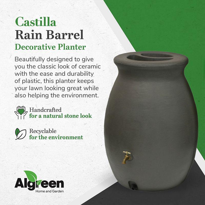 Algreen Products Castilla 50 Gallon BPA Free Roto Molded Plastic Rain Water Collection Barrel with Shut Off Nozzle and Screen Guard, Brownstone