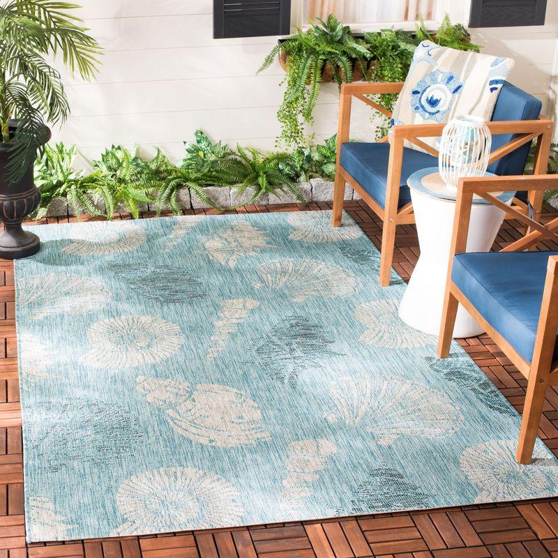 Aqua Cream Reversible Synthetic Area Rug 4' x 5'7"