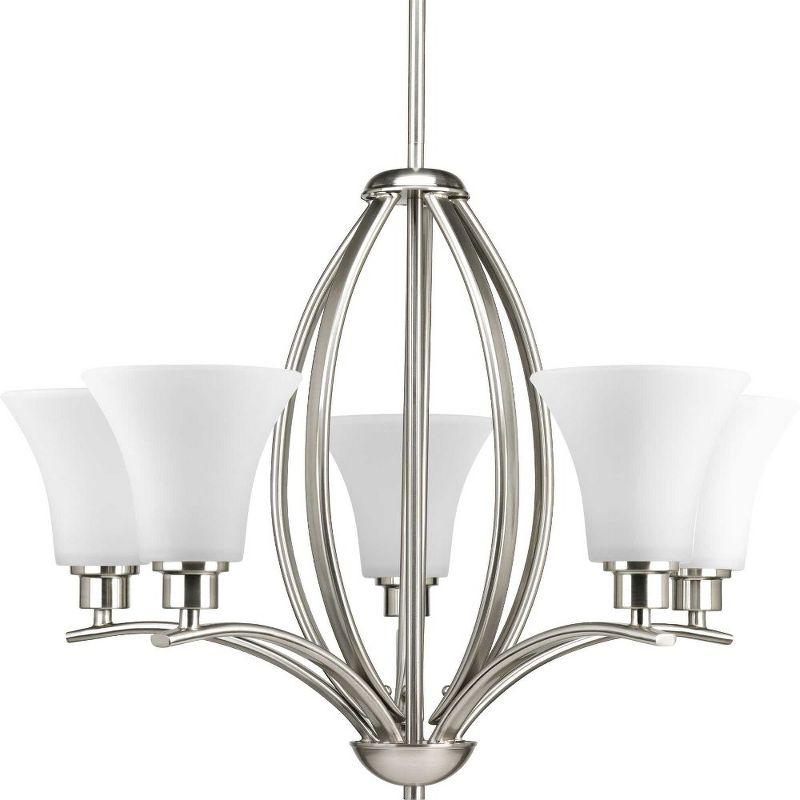 Progress Lighting Joy Collection 5-Light Chandelier, Brushed Nickel, Etched White Fluted Glass