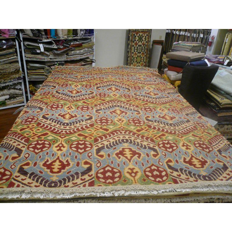 Sumak Blue and Multicolor Wool 6' x 9' Handmade Area Rug