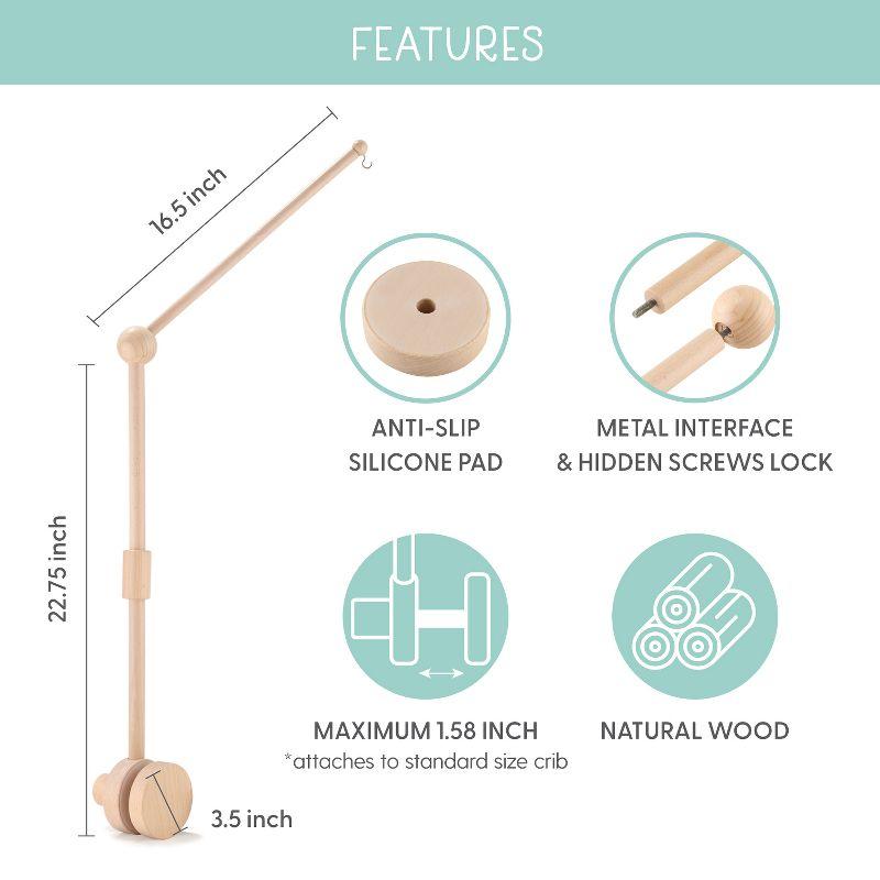 The Peanutshell Deluxe Wooden Crib Mobile Set with Arm, Music Box and Wildflower Baby Mobile, Pink