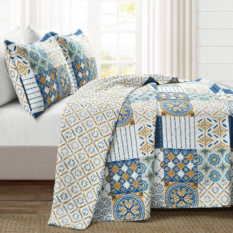 Monique Standard Cotton Reversible Coastal 3 Piece Quilt Set