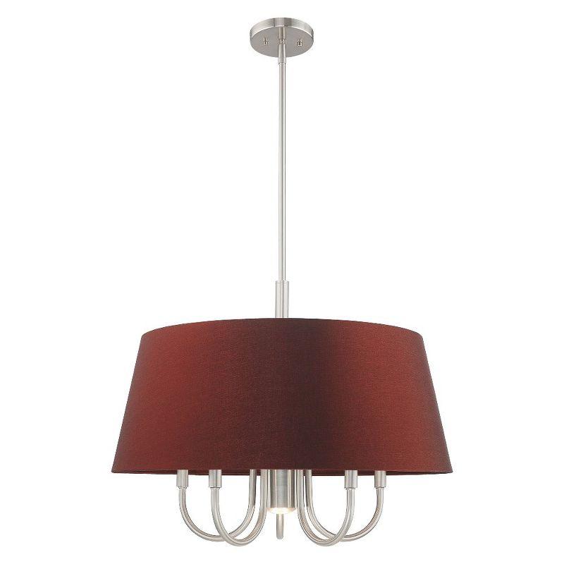 Sleek Brushed Nickel 6-Light Chandelier with Handcrafted Red Wine Fabric Shade