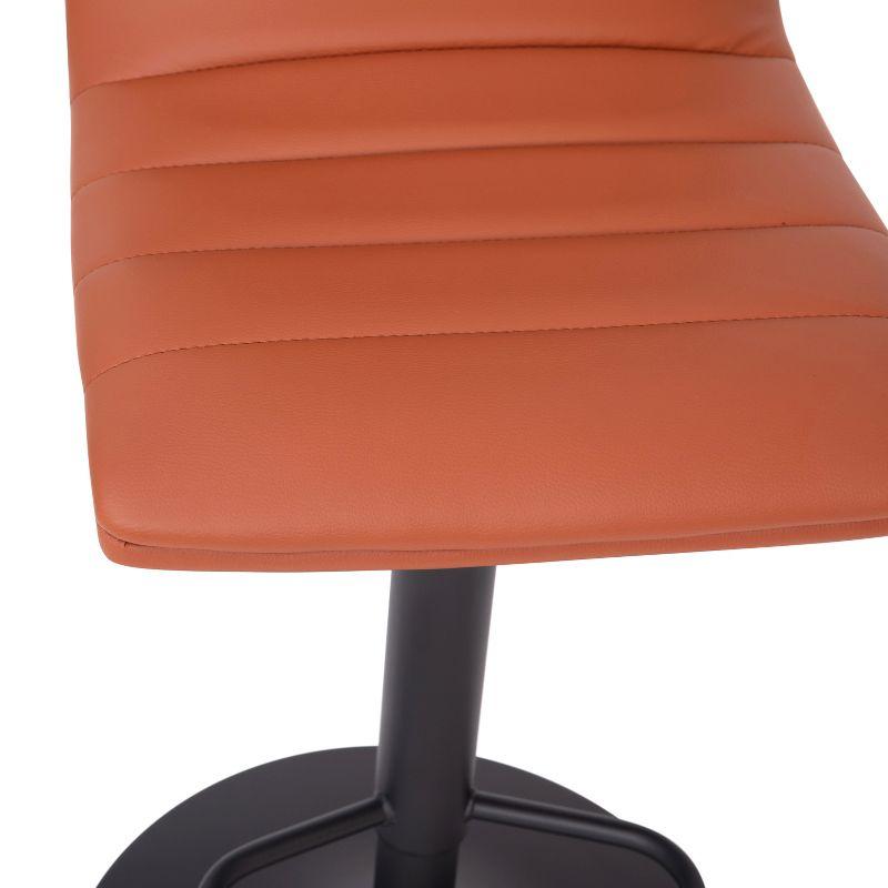 Flash Furniture Vincent Modern Cognac Vinyl Adjustable Bar Stool with Back, Counter Height Swivel Stool with Black Pedestal Base