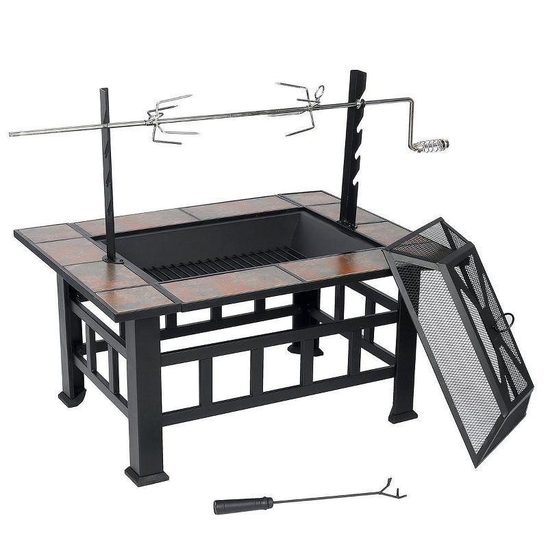 SINGLYFIRE 37 Inch Large Fire Pit with Ceramic Table & BBQ Grill for Backyard Garden