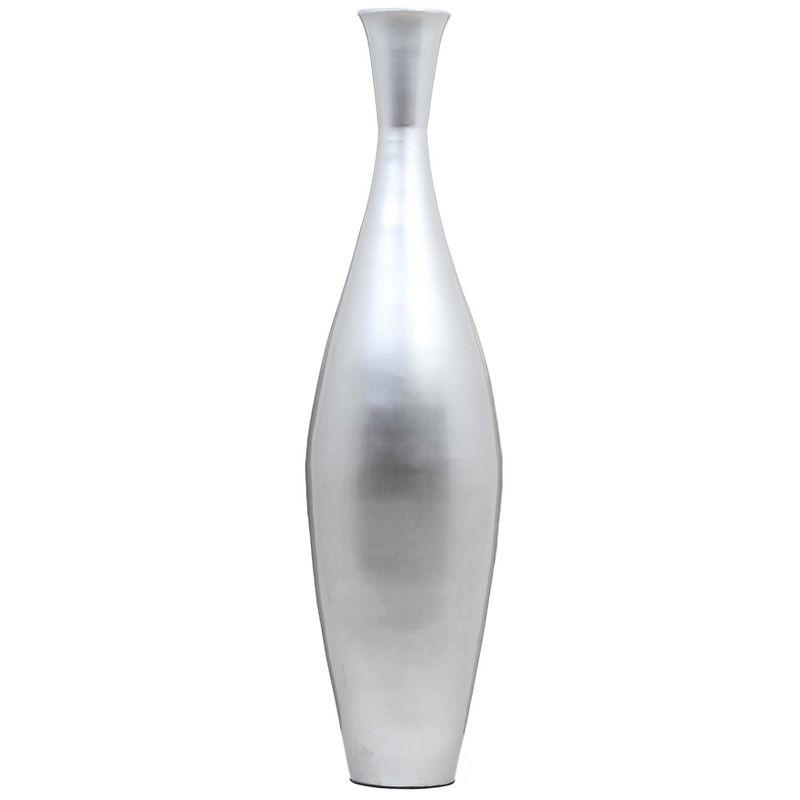 Tall 43 Inch Modern Bamboo Narrow Trumpet Floor Vase - Elegant Decoration Modern Accent Piece, Living Room Decor, Handcrafted Bamboo Art, Silver Large