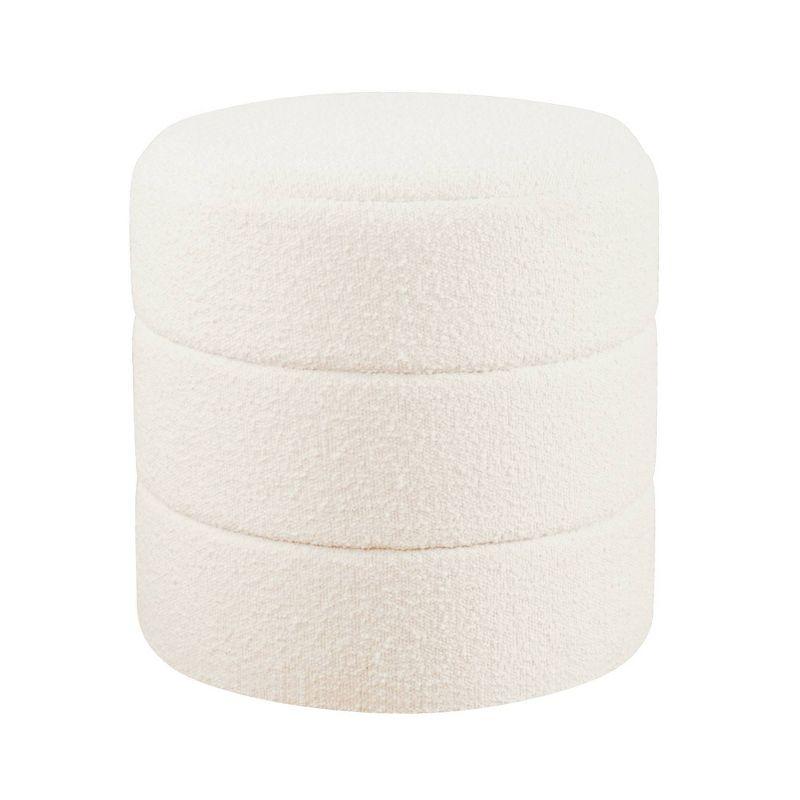 Round Upholstered Ottoman Cream Boucle - HomePop: Textured, No Assembly, 250lb Capacity