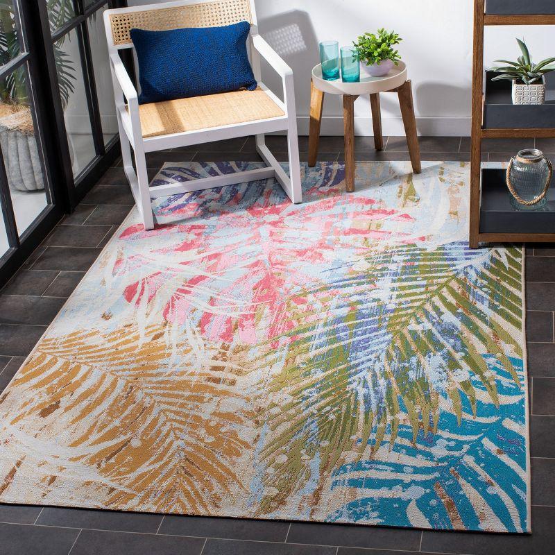 Blue and Beige Rectangular Synthetic Indoor/Outdoor Rug