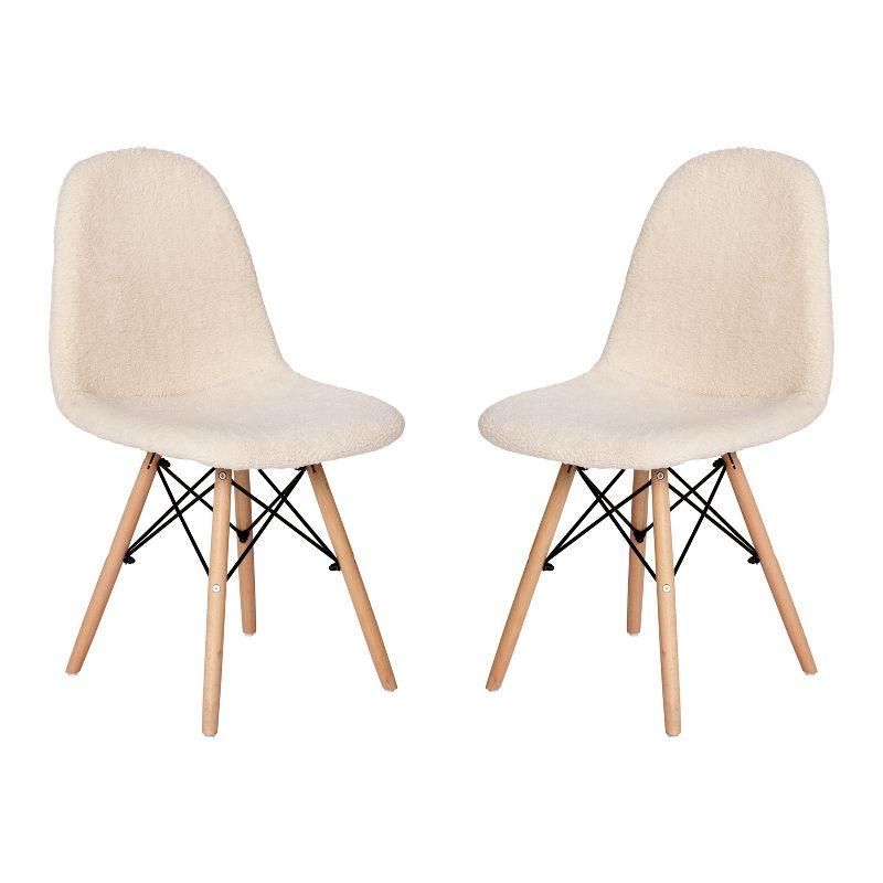 Caroline Armless Faux Shearling Faux Shearling Chairs with Modern Wooden Legs (Set of 2)
