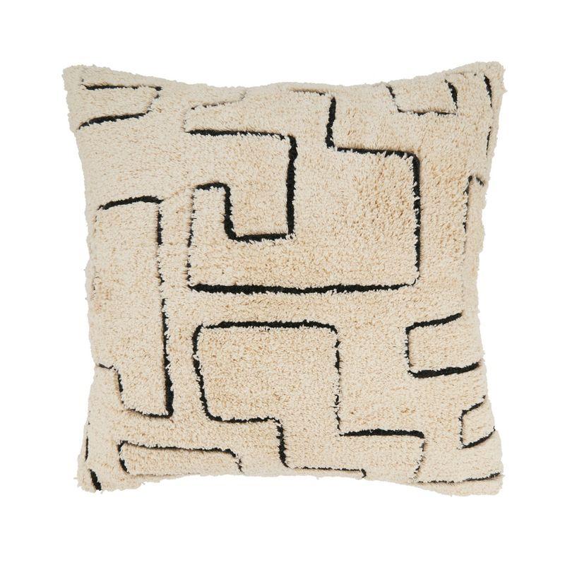 Geometric Splendor 20" Black and Natural Tufted Throw Pillow