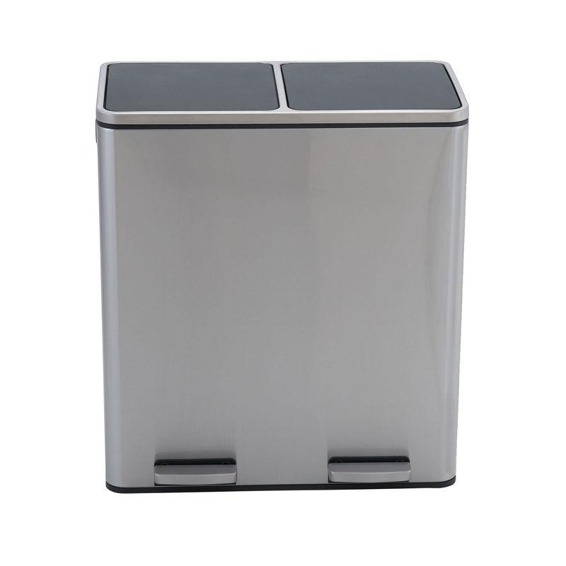 Dual Compartment Trash Can with 30 Liter / 8 Gallon Medium Bins, Stainless Steel, for Trash and Recycling