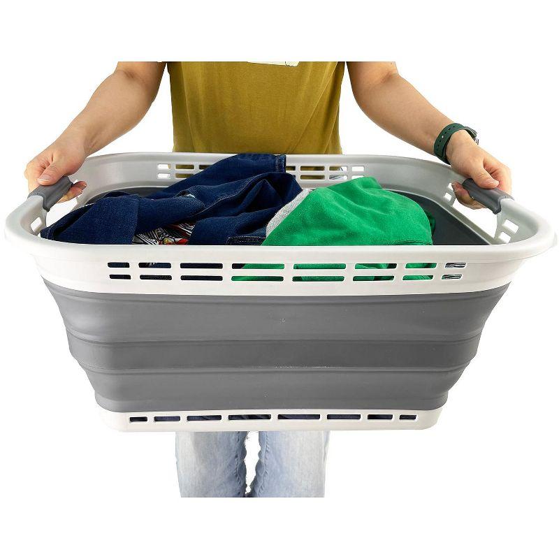 SAMMART 42L (11 Galloons) Collapsible Plastic Laundry Basket, Grey/Slate Grey