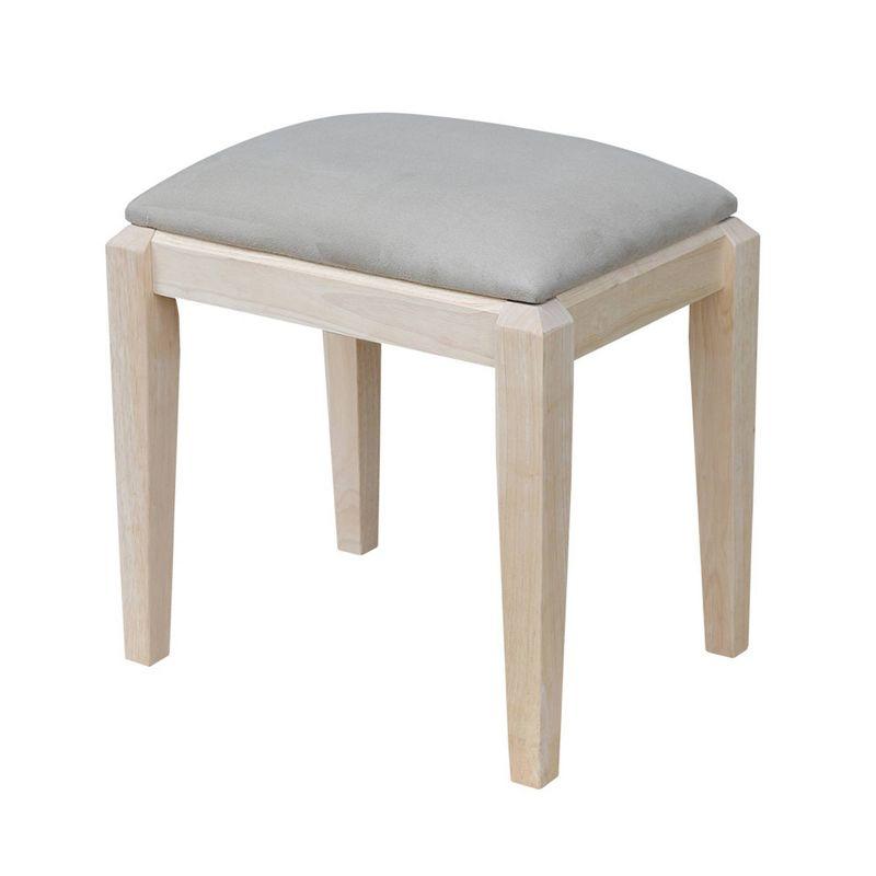 Eco-Friendly Unfinished Parawood Vanity Bench with Microfiber Seat