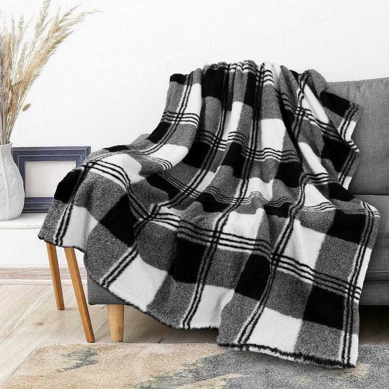 Cozy Sherpa Fleece Throw Blanket - Buffalo Plaid, Machine Washable