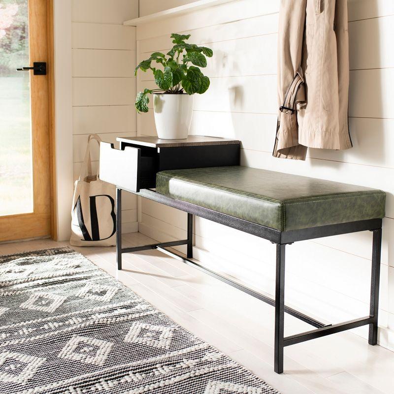 Maruka Bench with Storage - Grey Wash/Dark Green - Safavieh