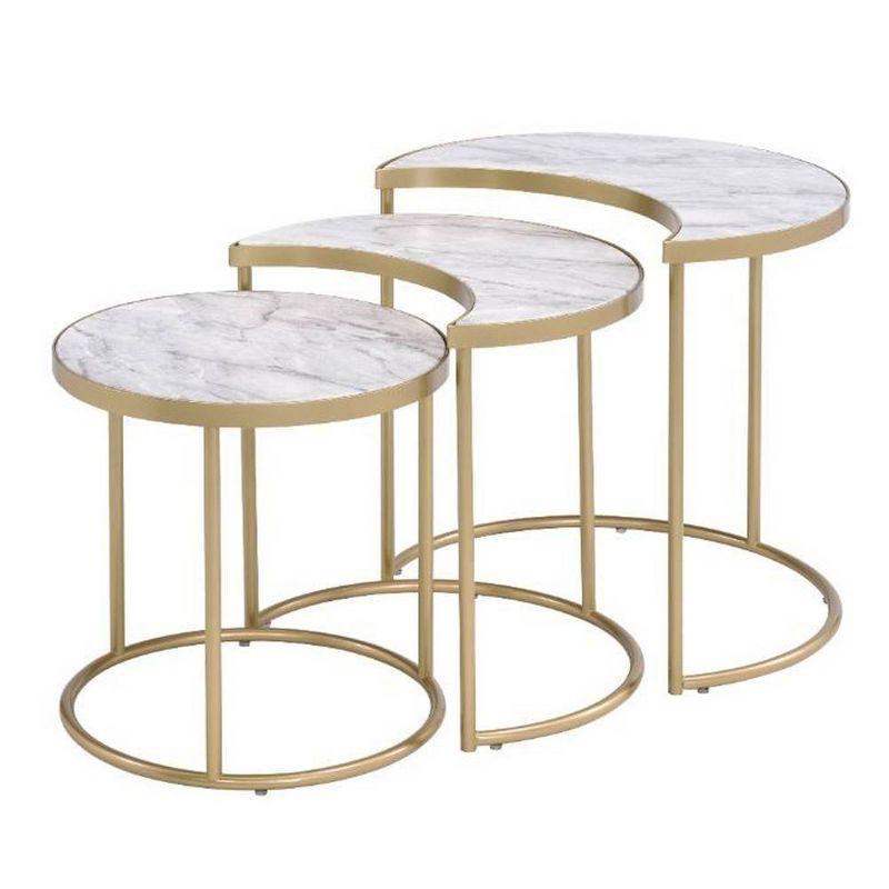 24" Anpay Coffee Table Faux Marble/Gold - Acme Furniture: Elegant Nesting Side Tables, No Tools Required