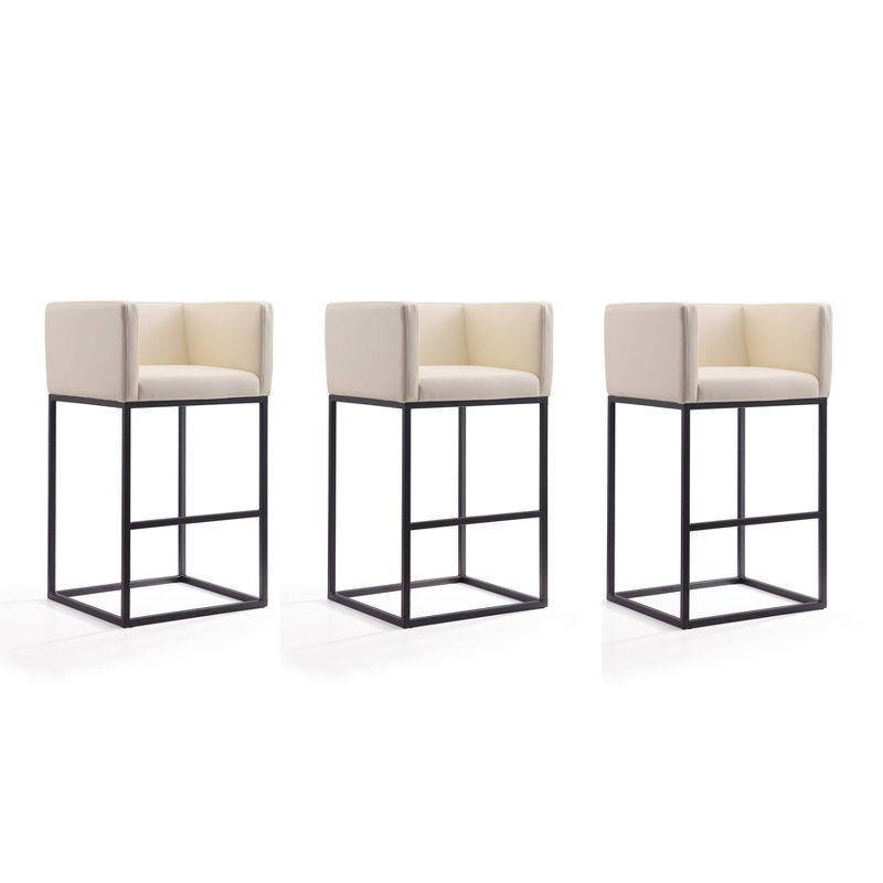 Embassy Cream Faux Leather and Black Metal Barstool Set of 3