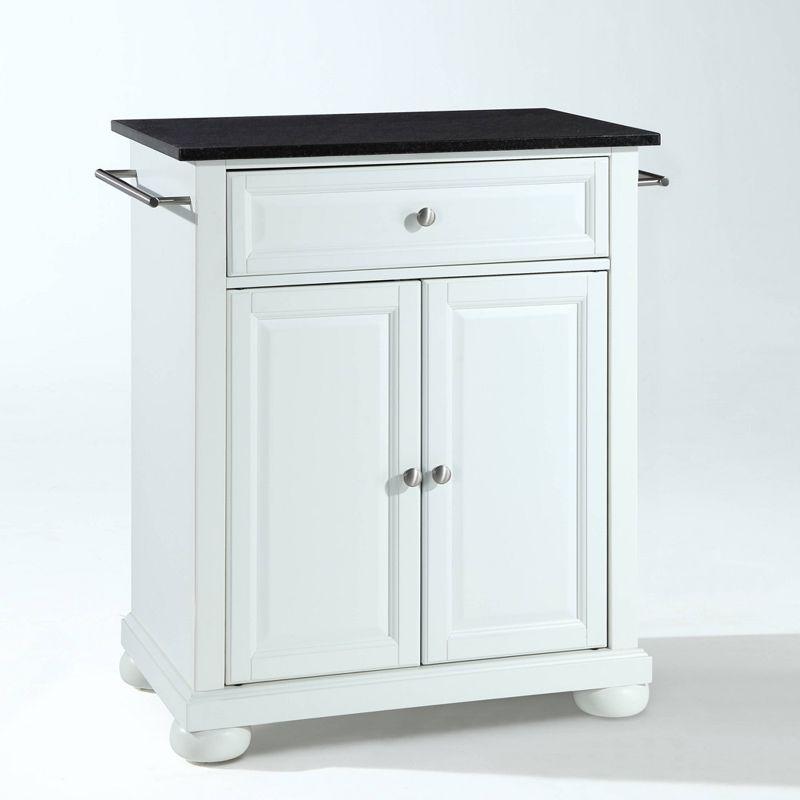 Alexandria Black Granite Top Portable Kitchen Island/Cart White - Crosley: With Wheels, Storage Cabinet & Drawer