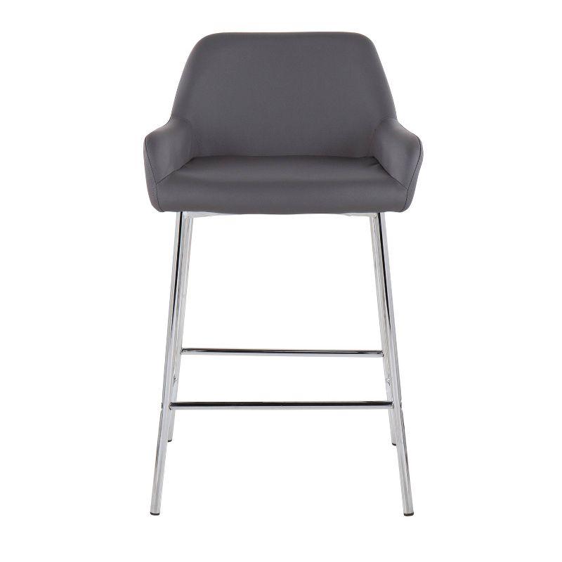 Set of 2 Daniella Metal Polyester Counter Height Barstools Chrome/Gray - LumiSource: Upholstered, Steel Frame, Fixed Height
