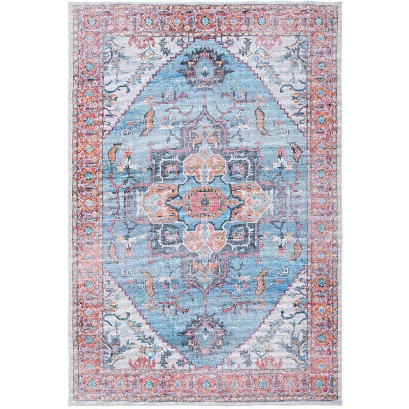 Hand-Knotted Serapi Chic Blue Round Rug with Easy Care Viscose Chenille