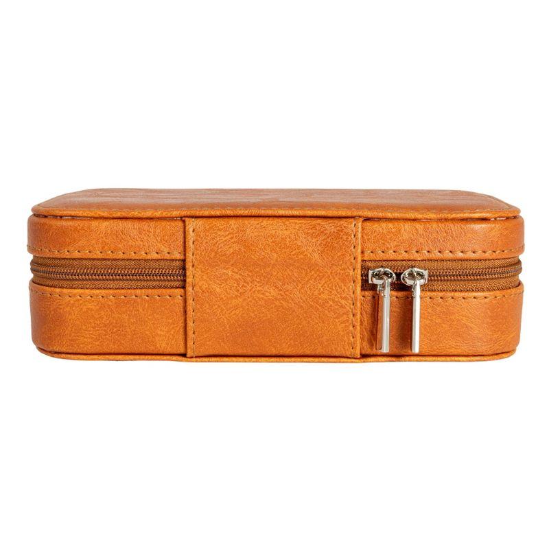 Household Essentials Vegan Leather Travel Jewelry Organizer Box Caramel: Rectangle Decorative Storage, 7.09" x 3.94" x 1.97"