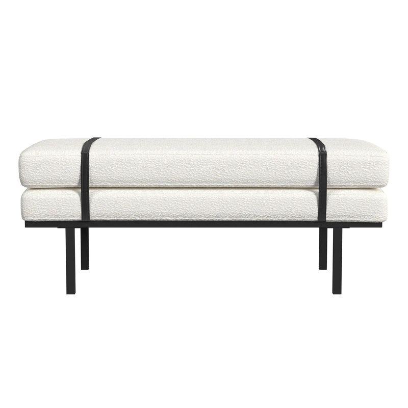 HomePop Upholstered Bench Cream Boucle/Black: Rectangle Ottoman for Bedroom, Entryway, End of Bed