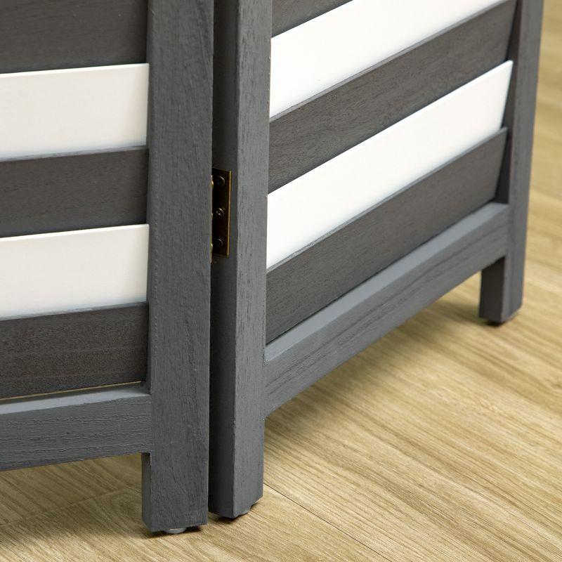 HOMCOM 5.6' 4 Panel Room Divider Folding Privacy Screen Panel, Louvred Freestanding Privacy Divider, White / Grey