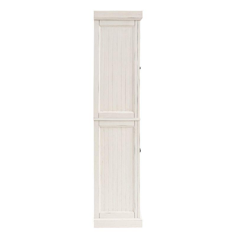 Seaside Distressed White Solid Wood Kitchen Pantry with Adjustable Shelves