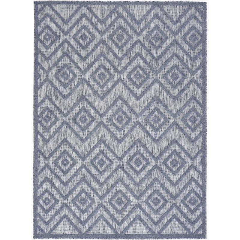 Nourison Versatile Diamond Geometric Flatweave Indoor Outdoor Area Rug Denim Blue 6' x 9'