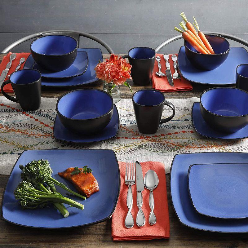 Blue and Black Square Porcelain Dinnerware Set, Service for 4