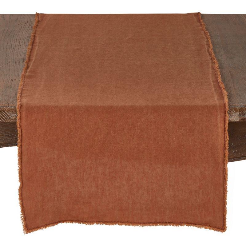 Terracotta Stone-Washed Linen Fringed Table Runner 16" x 72"