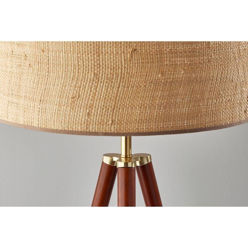 Jackson Floor Lamp Walnut Wood - Adesso: Antique Brass Detail, Rattan Shade, 3-Way Switch