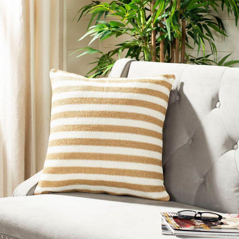 Glenna 20" Square White and Yellow Striped Pillow