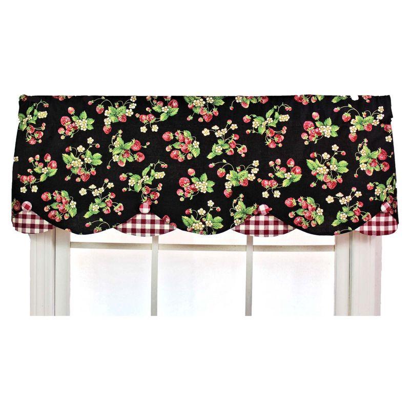 Strawberry Floral Cotton Scalloped 50'' W Window Valance in Ivory