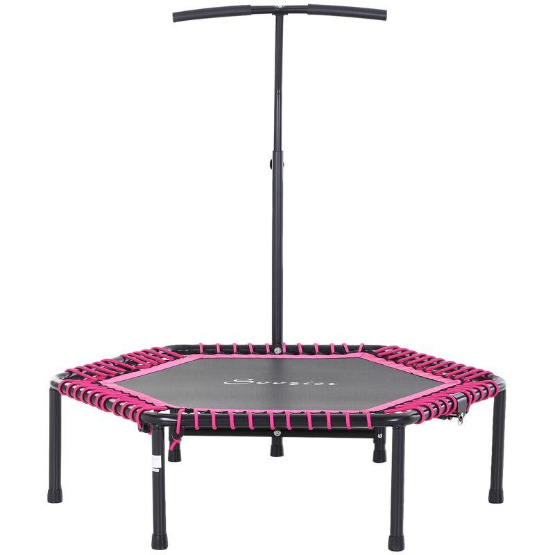 Soozier 48" Adult Hexagon Rebounder Trampoline Fitness Bungee Jumping Cardio Trainer Outdoor Bouncer Jumper Adjustable Bar Pink
