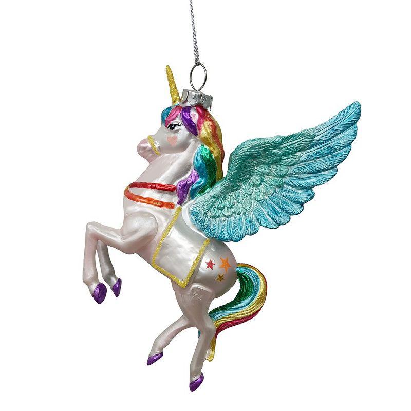 Colorful Glass Unicorn Christmas Ornament with Rainbow Mane