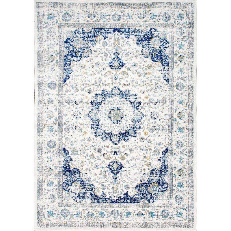 Verona Blue and White 9' x 12' Synthetic Area Rug