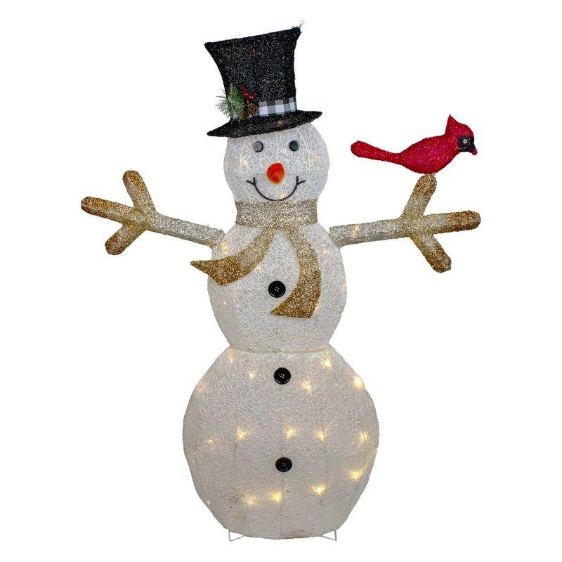 49" White and Black LED Lighted Snowman with Top Hat Christmas Outdoor Decoration