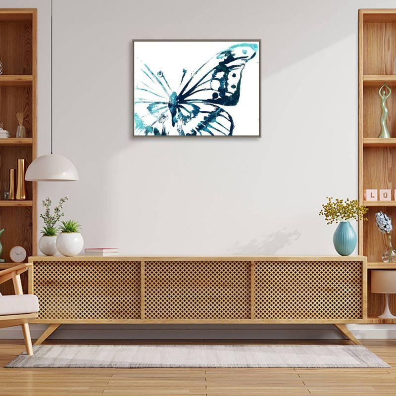 30" x 23" Blue Abstract Butterfly Framed Canvas Wall Art