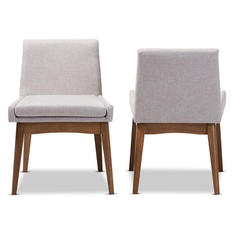 Set of 2 Nexus Mid Century Modern Walnut Wood Fabric Dining Side Chair Light Gray: Cushioned, Splayed Legs - Baxton Studio