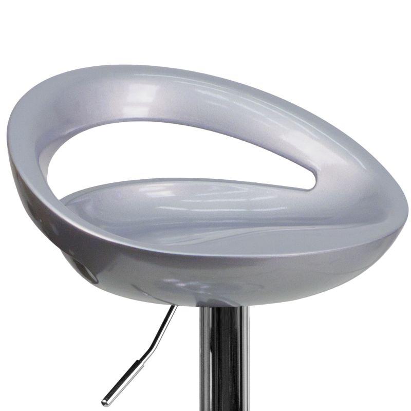 Flash Furniture Contemporary Silver Plastic Adjustable Height Barstool with Rounded Cutout Back and Chrome Base