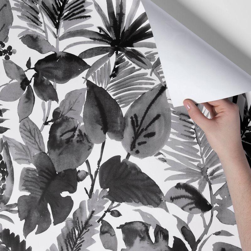 Tropical Leaves Peel & Stick Wallpaper Black/White - Opalhouse™: Removable Vinyl, Botanical Leaf Pattern, 27.5 Sq Ft Coverage